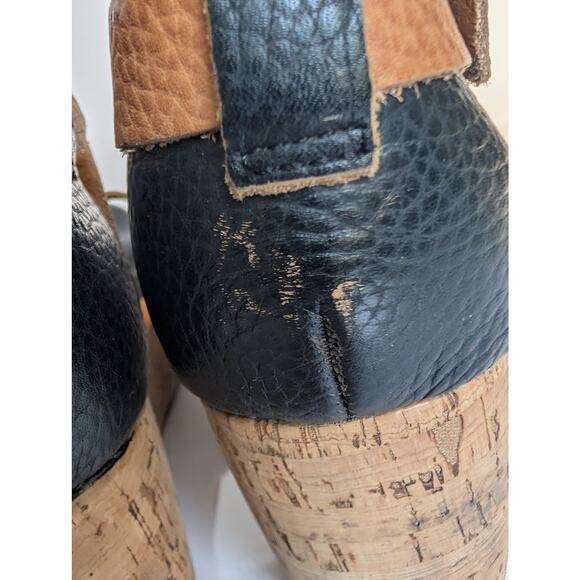 GEE WAWA Black Tan Cork Wedge Platform Ankle Strap Sandals Women's Size 9.5 - Picture 6 of 12